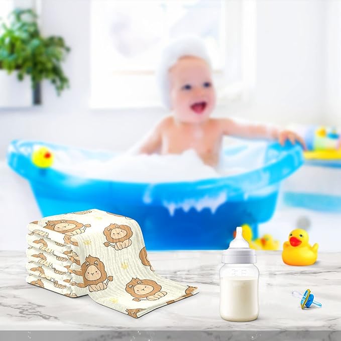 vvfelixl Baby Washcloths Cotton Cute Lion Baby Muslin Washcloths Soft Baby Face Towel for Newborn Infants Baby Wipes, 11.8 X 11.8 Inch, 3 Pack Yellow