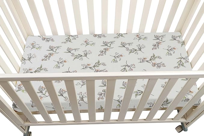Onacosht Muslin Crib Sheets for Boys Girls, Soft Breathable 100% Cotton Baby Fitted Sheet 52" x 28" for Standard Toddler Crib Mattress, 2 Pack, Leaf and Yellowish Green