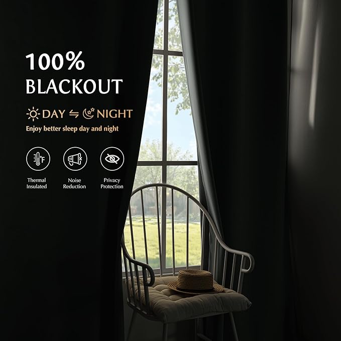 Beauoop Grey 100% Blackout Curtains 84 Inch Long 2 Panels for Bedroom Living Room Solid Room Darkening Thermal Insulated Soundproof Energy Saving Grommet Top Window Treatment Drapes,52x84 2 Set