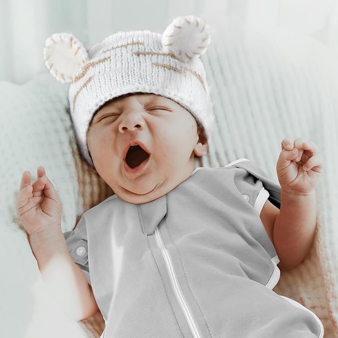 2-Pack Baby Swaddle Sleep Sack 3-6 Months - Arms Up Transitional Swaddles with Removable Cuffs & 2-Way Zipper, Gray Stars Design, Breathable Cotton Newborn Sack