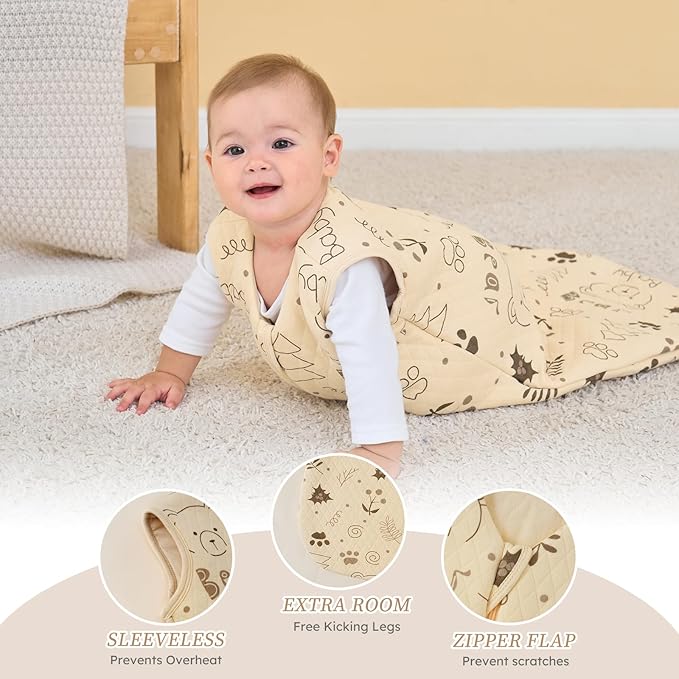 Looxii Baby Sleep Sack 6-12 Months 2.5 TOG Baby Wearable Blanket, Cotton Quilted Infant Toddler Sleeping Bag 2-Way Zipper Warm Toddler Sleep Sack for Winter