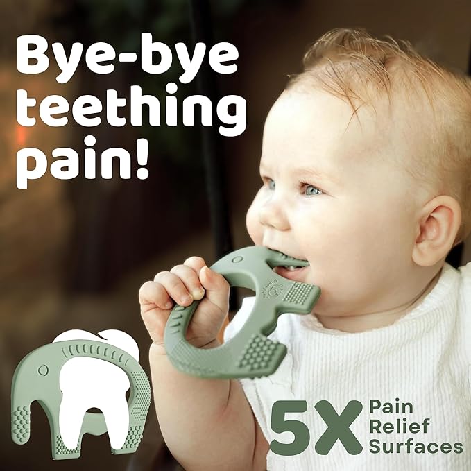 Elefun Baby Teether Pack - Gift 6 Months Blissful Teething Relief - Infant Teethers 6 to 12 Month Baby Gift Set - Safe Silicone Soothing Rings Developmental Infant Chew Toys