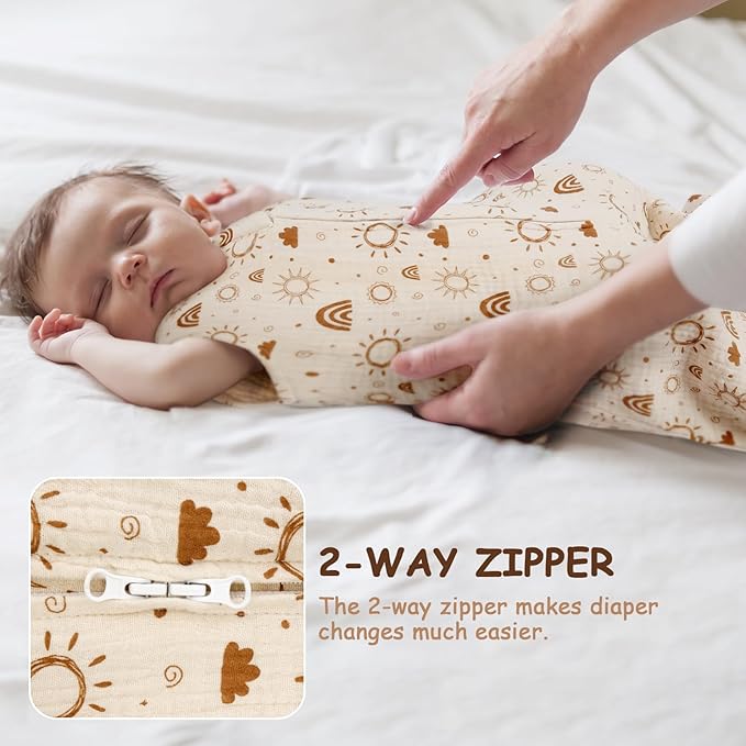 MEXXI Baby Sleep Sack 3-6 Months 1.0 TOG, 2 Pack Muslin Wearable Blanket, Baby Sleeping Bag with 2-Way Zipper for Babies Unisex