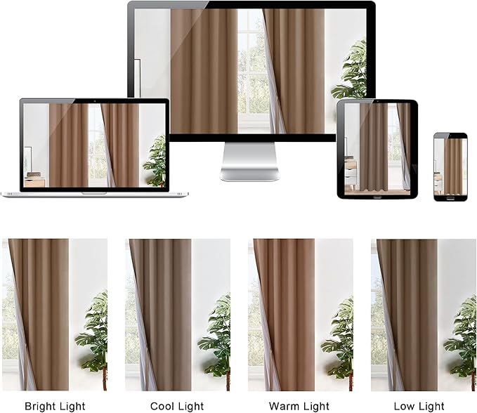 XWZO Full Shading Blackout Curtains 54 Inches Length - Heat and Light Blocking Ring Top Window Drapes with Black Liner Backing for Bedroom Sewn with Tiebacks, Cappuccino, W52 x L54, Set of 2 Panels