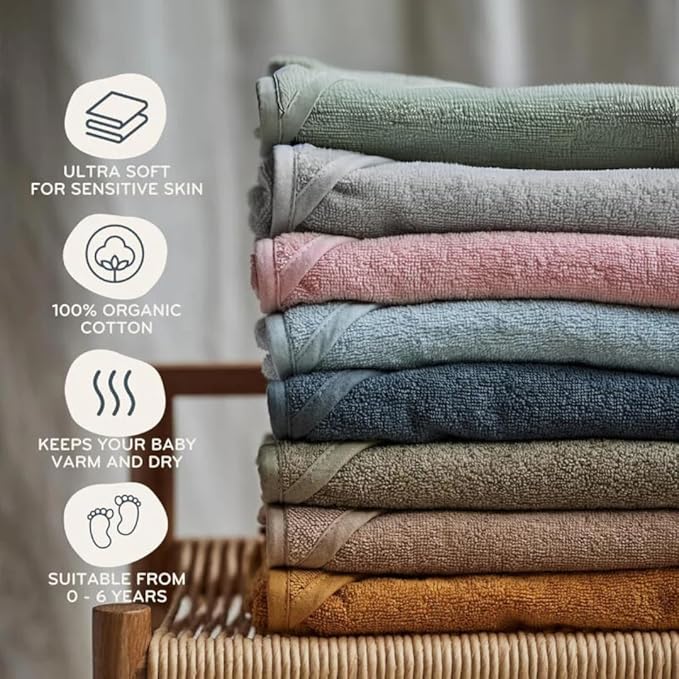 Baby Hooded Towel – Organic Cotton Baby Bath Towels, 32" x 32" Super-Soft and Absorbent Baby Towels for Newborn 2-Pack (TW Bear Fog/R. Roman Green)