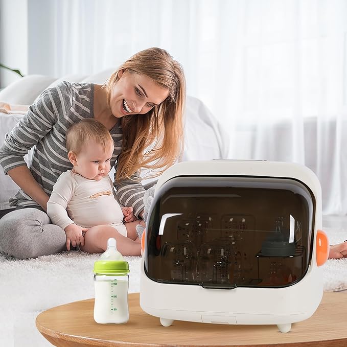 Nollapo Transparent Baby Bottle Drying Rack with Double Lid and Removable Drain Tray Dust-Proof Storage Box