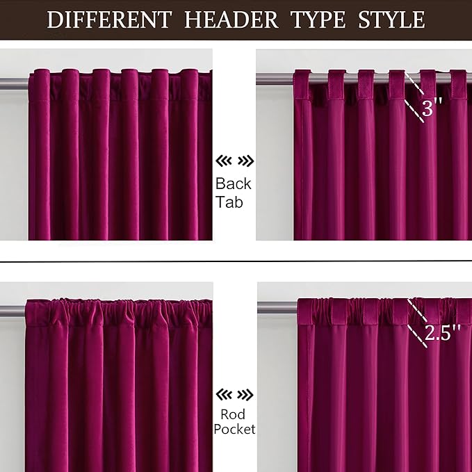 100% Full Blackout Hot Pink Velvet Curtains - 90 inch Long for Living Room & Bedroom, Set of 2 Liner Rod Pocket Back Tab Thermal Window Curtains, Room Darkening Heavy Decorative Drapes