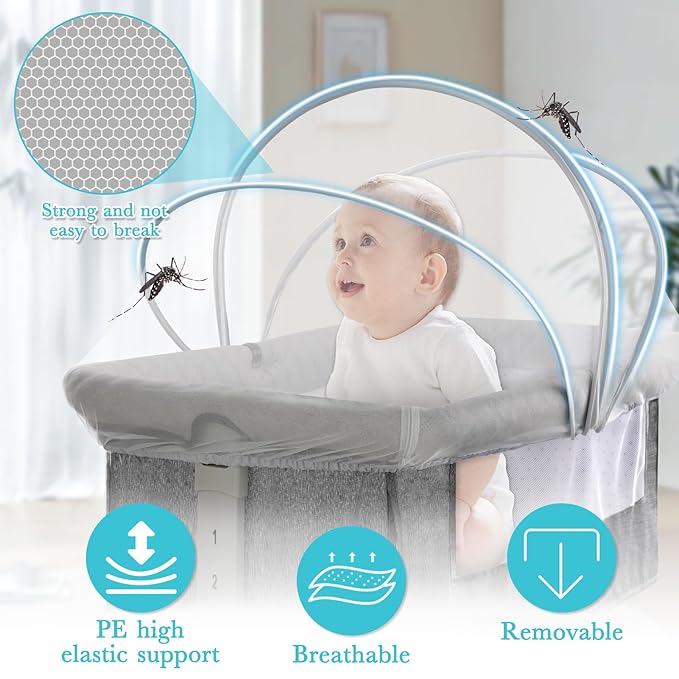 Bassinet Cover for Cats - Bassinet Net Cover for Baby Prevents Entry of Insects/Pets, Breathable Crib Net with Two-Way Zippers, Mosquito Net for Bedside Sleeper/Travel Crib (White-Small)