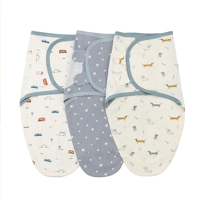 insular Baby Swaddle Wrap, Swaddle Blanket for Newborn and Infant, Adjustable Swaddling Set for Boy and Girl, Soft Cotton Baby Sleep Sack 3 Pack, Car&Dachshund, Medium(3-6 Month)