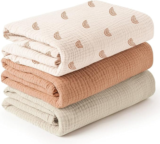 Konssy 3 Pack Muslin Swaddle Blankets for Unisex, Newborn Receiving Blanket, Large 47 x 47 inches, Soft Breathable Muslin Baby Swaddles for Boys & Girls