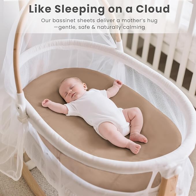 Konssy 3 Pack Stretchy Bassinet Sheets for Baby Girl Boy, Soft Breathable Baby Bassinet Mattress Sheets Fit for Hourglass Oval Cradle, Moses Basket Rectangle Mattress (Flutter Garden)