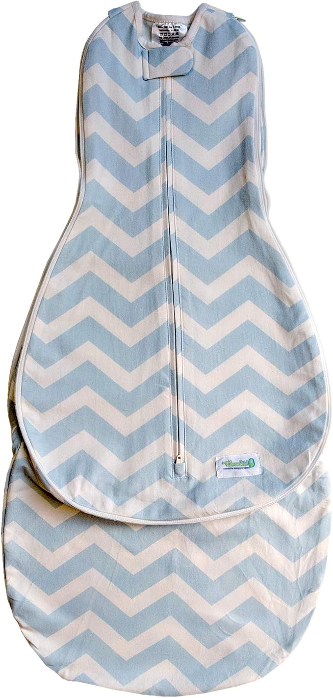 Woombie Grow with Me Baby Swaddle, Convertible Swaddle Fits Babies 0-9 Months, Expands to Wearable Blanket for Babies up to 18 Months, Dreamy Blue Chevron