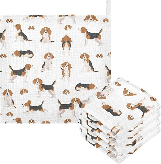 vvfelixl Baby Cotton Washcloths Beagle Dog Infants Bath Towel for Unisex Puppy Face Towels for Newborn, Natural Baby Wipes Delicate Skin, 11.8 X 11.8 inch, one sizex5