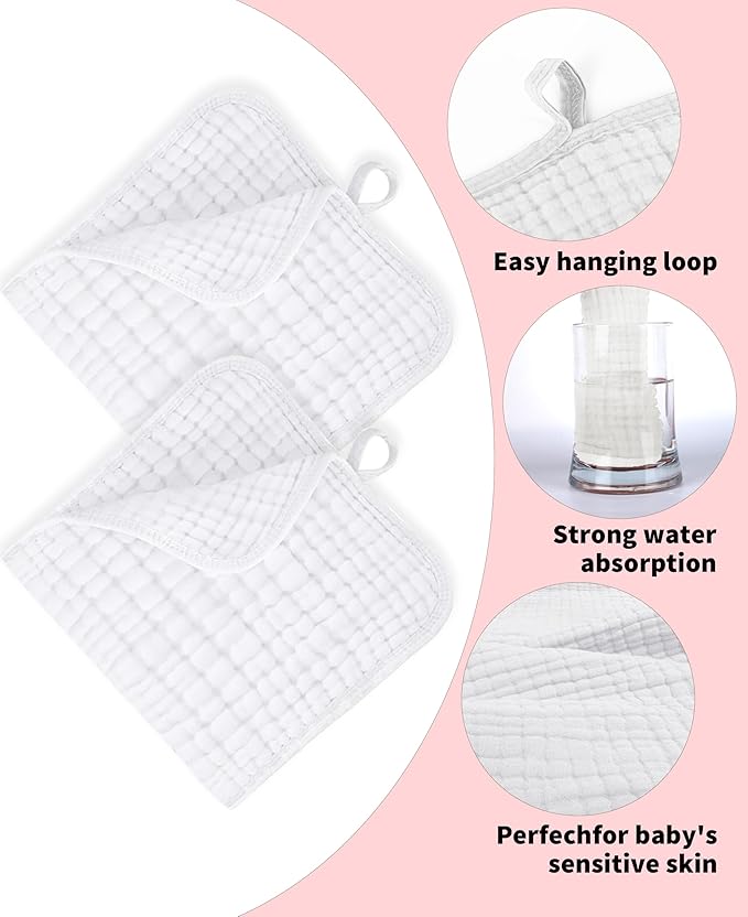 TRYISDICDVC 14Pack Muslin Baby Burp Cloths 100% Cotton 20"X10" Soft Absorbent Quick Drying Newborn Drool Baby Face Washcloths