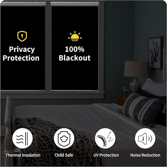 GENIMO 100% Blackout Roller Window Shades, Window Blinds Cordless with Thermal Insulated, UV Protection Fabric, Mini French Door Blinds for Home, Office, Bedroom, Easy to Install, Linen, 70" W X 72" H