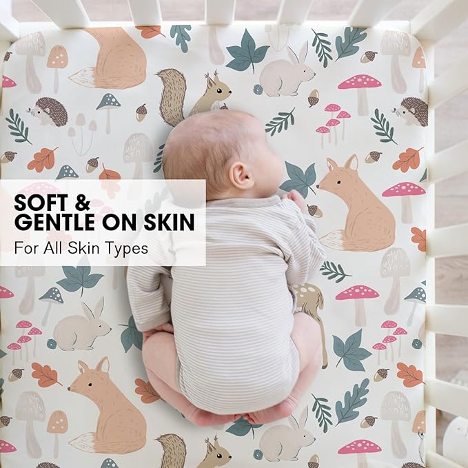 Little Grape Land Crib Sheets 2 Pack, Microfiber Fitted Crib Sheet for Standard Crib Mattress 52"x28"x8", Soft and Neutral Baby Crib Sheets for Boys and Girls, Breathable & Easy Care, Woodland Fawn