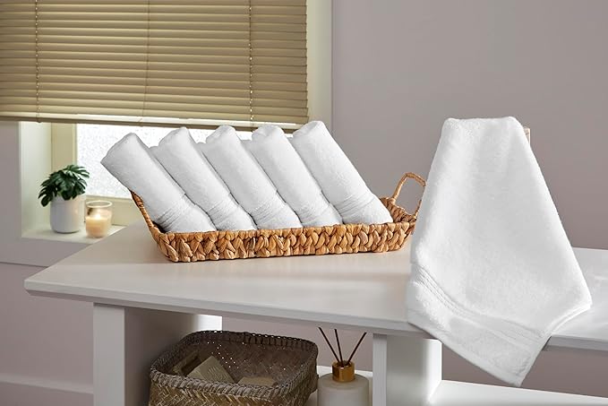 Ozdilek 6-Piece Washcloth Set 13x13 100% Turkish Cotton, 600 GSM, Soft, Gentle on Sensitive Skin, Multi-Purpose Use, Washable, Reusable, Ideal for Baby Care & Spa 6 Towels (Bright White)