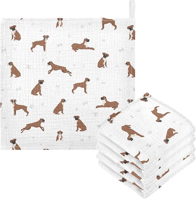 vvfelixl Baby Cotton Washcloths Boxer Dog Infants Bath Towel for Unisex Puppy Face Towels for Newborn, Natural Baby Wipes Delicate Skin, 11.8 X 11.8 inch, one sizex3