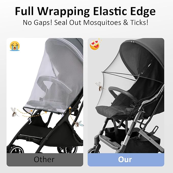 2-in-1 Stroller Cover, Baby Mosquito Net for Stroller with Sun Shade, Stroller Accessories - UV Protection & Breathable 3D Mesh with Two-Way Zipper, Universal Fit Most Stroller