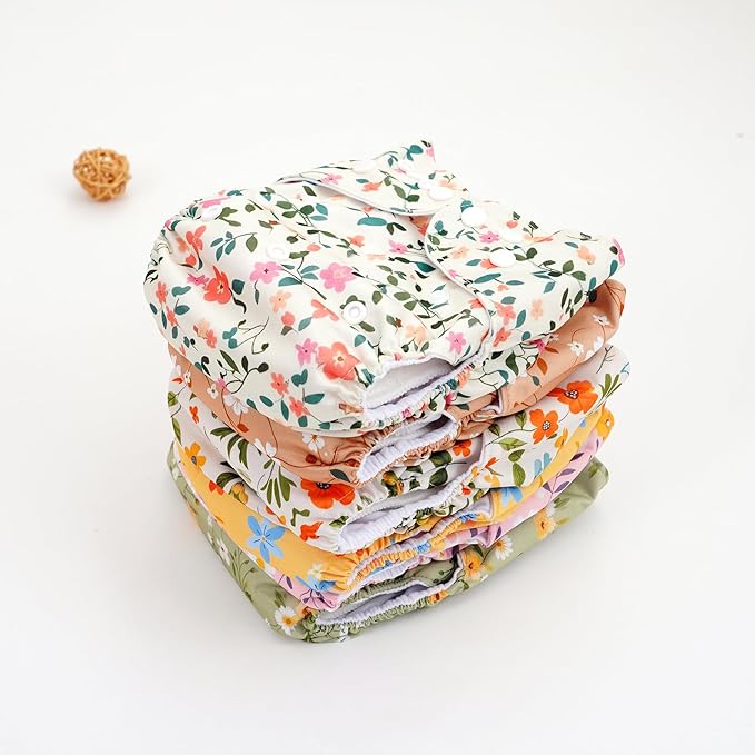 CoolaPeach 12 Set Reusable Adjustable Cloth Diapers for Newborn to 0-3 Years,One Size Washable Pocket Nappy Covers for Baby Girl and Boy,6 Pack Cloth Diapers+6pcs Microfiber Inserts (NCP05)