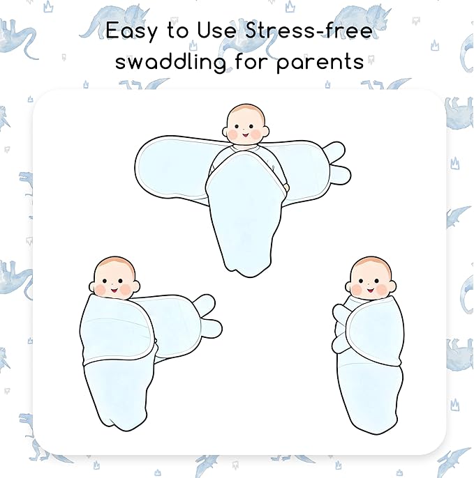 Baby Swaddles for Newborn Organic Cotton,Soft & Snug Newborn Velcro Swaddle 0-3 Months Sleep Sack Helps Calm Startle Reflex, 2-Pack Wrap Nursery Swaddling Blankets Blue Dinosaur