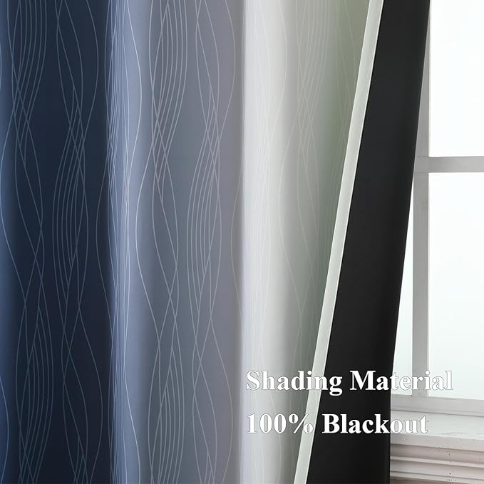 Estelar Textiler Navy Blue and Sage Green Ombre Blackout Curtains 90 Inches Long 2 Panels for Living Room, Thermal Insulated Drapes for Bedroom, Full Light Blocking Curtains for Sliding Door,52Wx90L