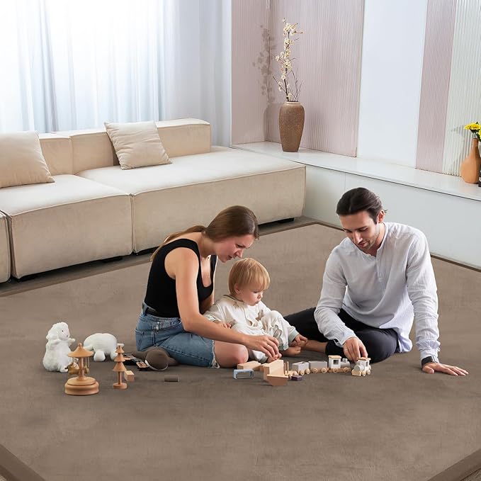 Baby Play Mat for Floor Tummy Time Mat Nursery Muscle Area Rug Playroom Rug Tatami 59"*59" Memory Foam 1.3" Thick Crawling For Babies,Toddlers, Infants, Kids,Floor(Brown)