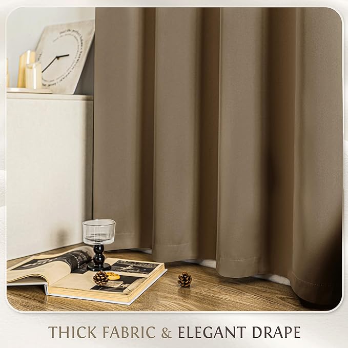Beauoop 100% Blackout Curtains 54 Inch Long 2 Panels for Bedroom Living Room Brown Solid Room Darkening Thermal Insulated Soundproof Energy Saving Grommet Top Window Treatment Drapes,52x54, 2 Set