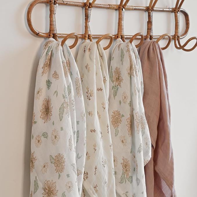 GLLQUEN BABY Receiving Blanket Boy Cotton Muslin Swaddle Blankets Girl Newborn Squares Breathable & Soft Thin Baby Blankets Cloths Double Absorbent Infant Swaddling Wrap - 6 Pack (Sunflower)