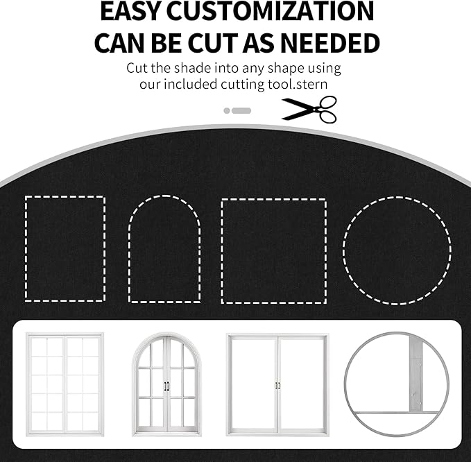 100% Upgraded Blackout Curtains for Bedroom, Rod-Free Hook&Loop Portable Blackout Shades for Travel, Black Out Window Cover No Drill Cuttable for Bedroom, Nursery, Media Room, Black, 57 * 39in