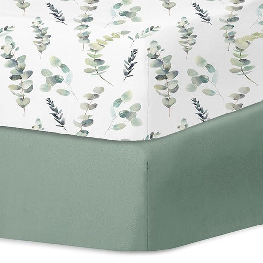Little Grape Land Pack and Play Sheets Mini Crib Sheets Soft Breathable Pack N Play Sheets, Playard Fitted Sheet 2 Pack Stretchy Fits 38"x26" Playard Mattress, Green Leaves