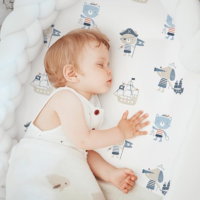 Bassinet Fitted Sheets, 3 Pack Baby Boy and Girl, Soft Breathable Stretchy Baby Pad/Mattress Sheet Set, Universal Fit for Hourglass Oval and Rectangle Bassinet Mattress（Blue Whale Ocean）