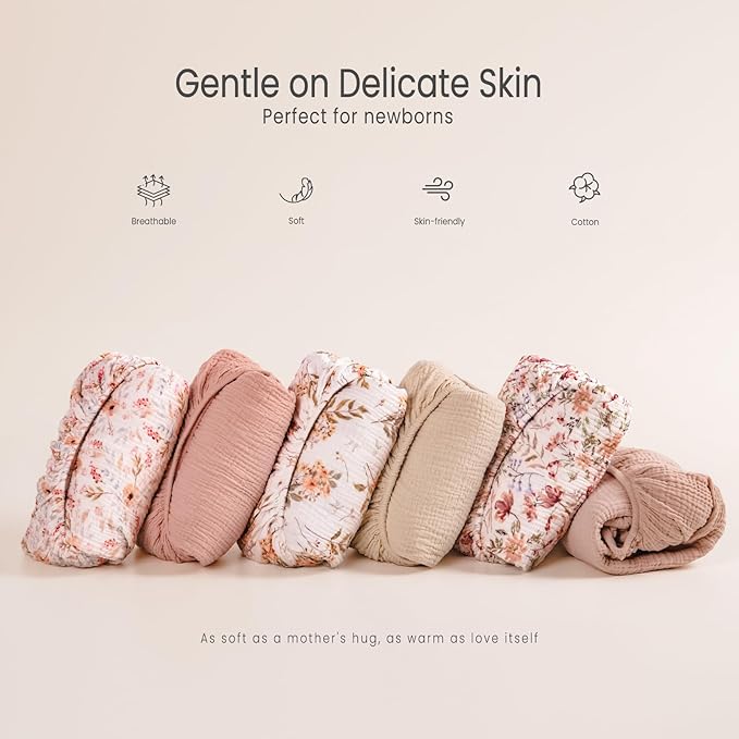 lulumoon Fitted Crib Sheets 2-Pack: Soft Muslin Cotton for Standard Crib - Boho Floral Print for Baby Girls Nursery Bedding & Gift
