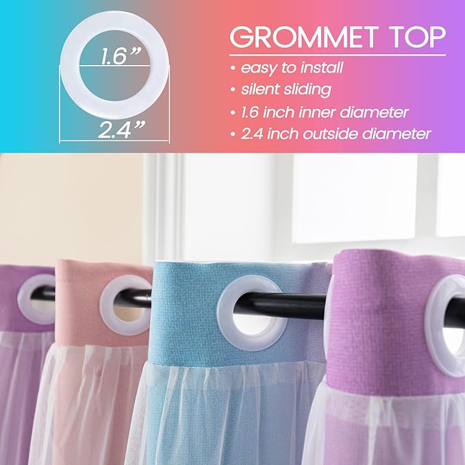 Curtains for Girls Bedroom Purple and Pink Kids Curtain Star Cutout Rainbow Curtain for Girls Room Decor Window Nursery Curtains 63 inches Long Room Darkening Grommet, 2 Panels, W42 x L63