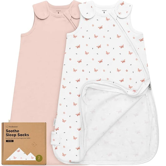 2-Pack Organic Baby Sleep Sacks, 100% Cotton - Soft & Breathable 0.5TOG Baby Wearable Blanket, Toddler Sleeping Sack 0-6 months,Easy to Wear Transitional Swaddles for Newborns,Infants(Butterflies, S)