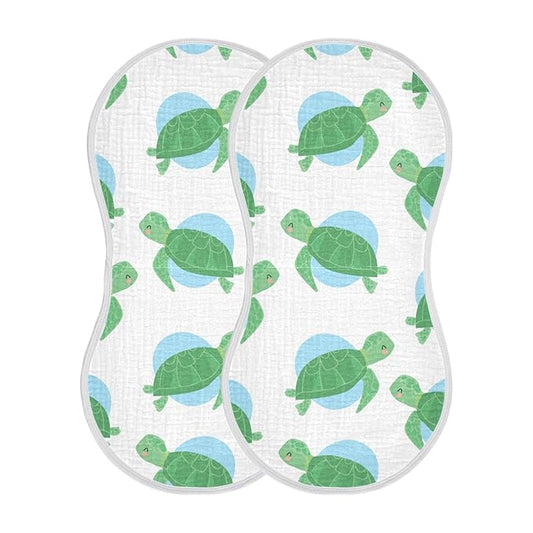 WELLDAY Muslin Baby Burp Cloths Set of 2, Soft Absorbent Sea Turtle Muslin Washcloths, Bibs, Face Towel for Newborn Boys Girls, 22 x 11 Inch