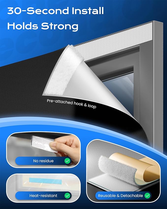 G-WACK Blackout Curtains Door Shades, Portable No-drill Blackout Blinds for Indoor Windows with Upgraded Hook&Loop,Thermal Insulated Shades Black out Window Cover for Home,Nursery,RV (18" x 72",Black)