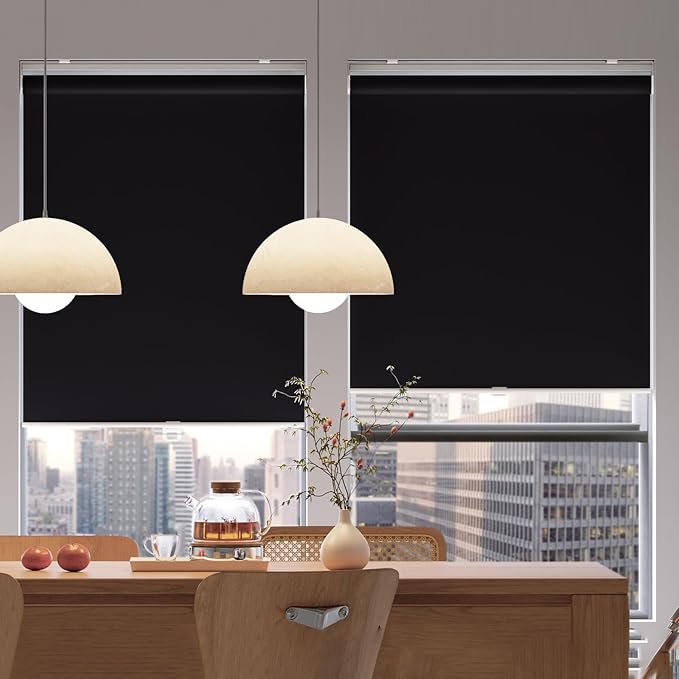 Cordless Roller Shades Blackout Blinds for Windows Room Darkening Rolled Up Shades with Spring System, UV Protection Window Shades Door Blinds for Home and Office (Black, 33" W x 72" H)