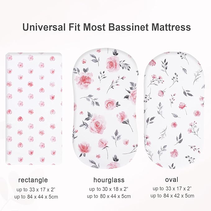 david's kids 3 Pack Bassinet Sheets, Ultra Soft Breathable Comfortable Baby Sheet Set for Boys Girls Neutral, Univeral Fit for Most Cradle and Bassinet Mattress, Floral Flowers
