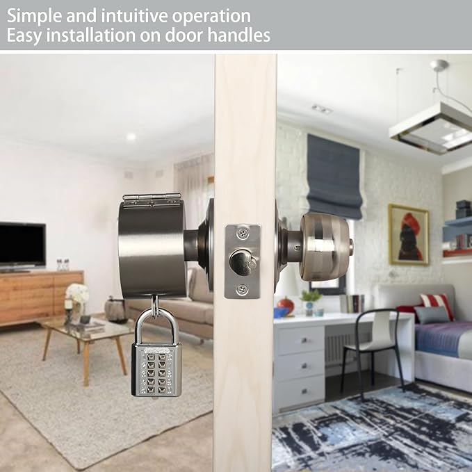 Door Handle Lock, Door Knob Lock Cover, Stainless Steel Construction – Designed to Cover and Lock The Door Handle, Preventing Rotation and Access to The Keyhole