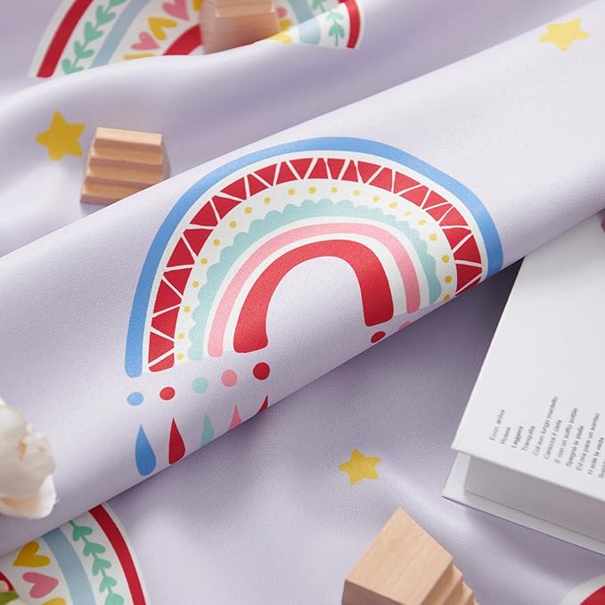 Vangao Easter Boho Girls 100% Blackout Curtains Purple for Kids Room 63 Inch Length, Rainbow Window Drapes for Living Room Nursery Thermal Insulated Room Darkening Curtains Bedroom Grommet 2 Panels