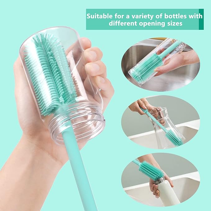 Silicone Bottle Cleaning Brush | 2 Pack| Water Bottle Brush Cleaner Brush for Hydro Flask,Glassware,Vacuum Sports Bottle&Vases,Water Bottle Cleaner Brush for Narrow Neck Containers