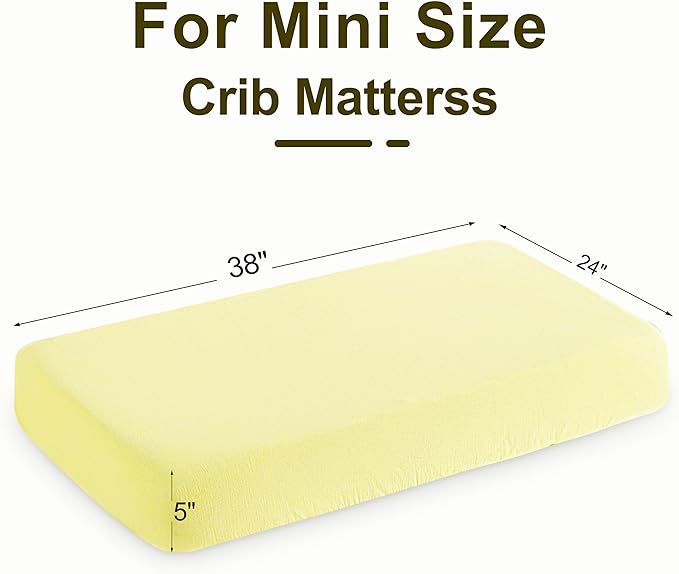 NTBAY 2 Pack Muslin Cotton Mini Crib Sheets, Soft and Breathable Double Layer 24x38 Baby Crib Sheets for Mini Crib and Toddler Mattresses, Boys, Girls, Unisex, Light Yellow, 24x38 Inches