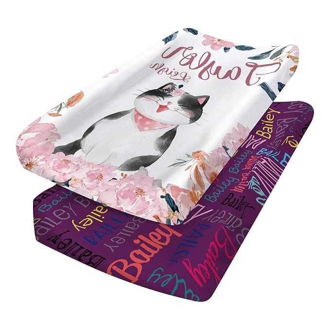 Custom Changing Pad Cover Set - Jersey Knit Ultra Soft Unisex Waterproof Diaper Changing Table Covers with Personalized Name for Baby Boys Girls - Comfy Cozy 2 Pcs Set Style10