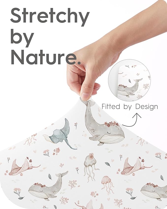 TotBasic Pack and Play Sheets Fitted, Ultra Soft Mini Crib Sheets Girl, Pink Pack N Play Mattress Sheets Hypoallergenic and Soothing, Premium Jersey Playard Sheets, Safari Sea Animals, 2 Pack
