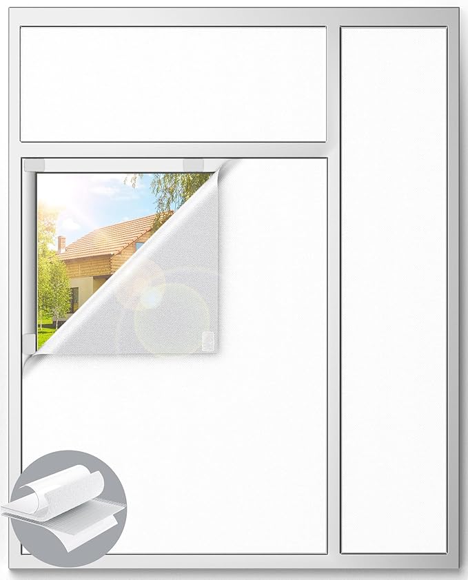 White Blackout Curtains for Bedroom, 39" x 58" Portable Blackout Blinds with 20 Sets Hooks & Loops Strips for 100% Blackout Window Film, Temporary Black-Out Shades for Windows Cover Nursery Travel RV
