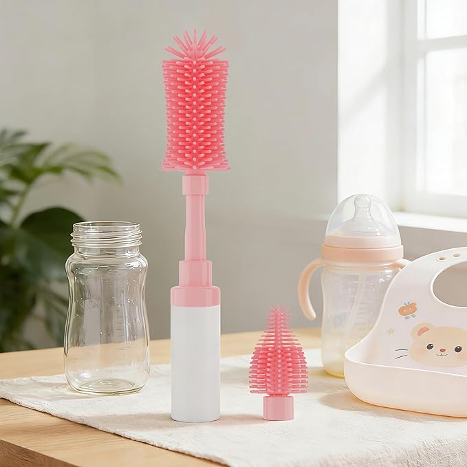 Chuya Baby Bottle Brush Kit -Upgraded Silicone Bottle Cleaning Brush & Nipples Cleaning,Press-Pump Foam Dispenser Brush for Baby Bottles, Nipples, Breast Pump Parts-Rich Foam for Home Travel TSA