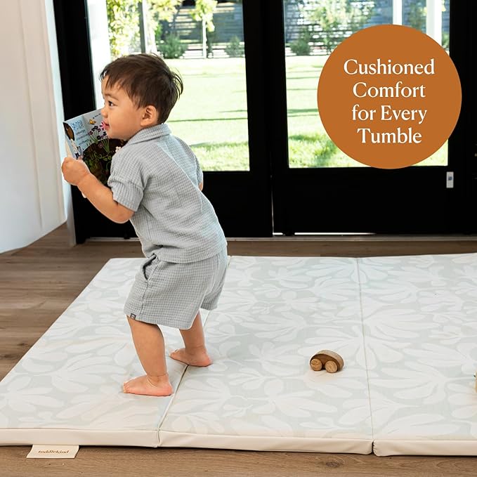 Toddlekind Tumble Mat – Foldable Memory-Foam Play Mat 4 × 6 ft – Cushioned Tumbling, Non-Toxic & Vegan Leather, Easy-Wipe, Portable Baby Play Gym (Green)