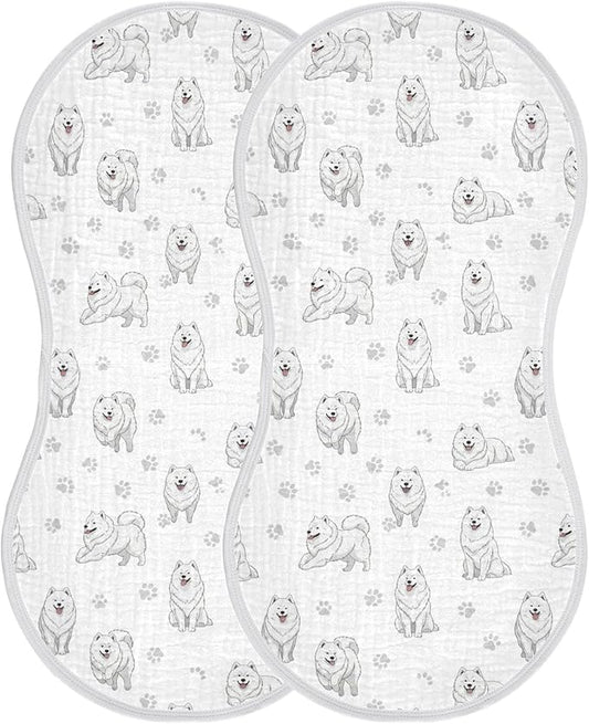 Qinllo 2 Pack Muslin Burp Cloths Samoyed Dogs White Cotton Baby Burp Cloths Extra Absorbent and Soft Thick Burping Cloth for Baby Boys Girls 22x11 Inch