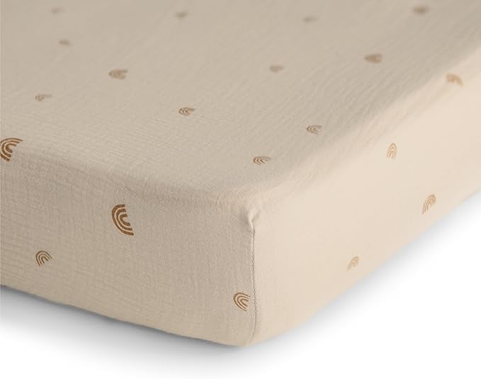 mushie Extra Soft Muslin Fitted Crib Sheet | 192 Thread Count | 28"x 52" (Rainbow)